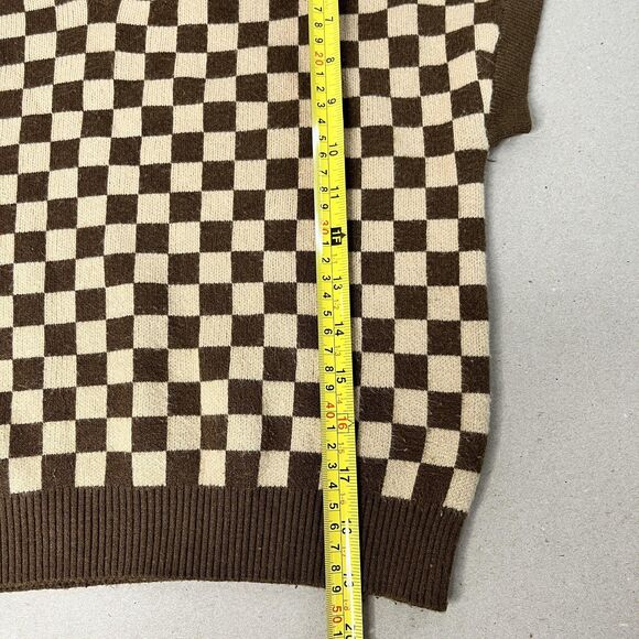 Willow & Wind Sweater Vest Womens Small Brown Beige Checkerboard V Neck Knit - Picture 3 of 7